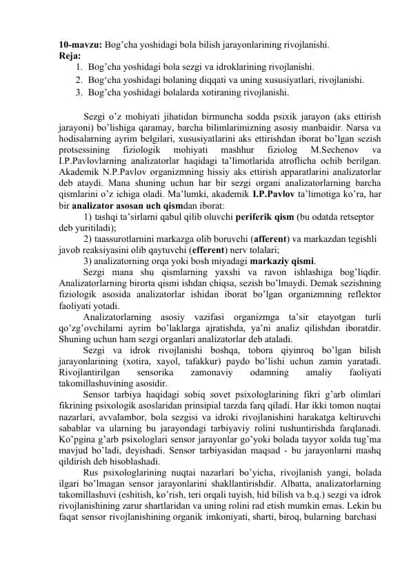 Bog’cha yoshidagi bola bilish jarayonlarining rivojlanishi