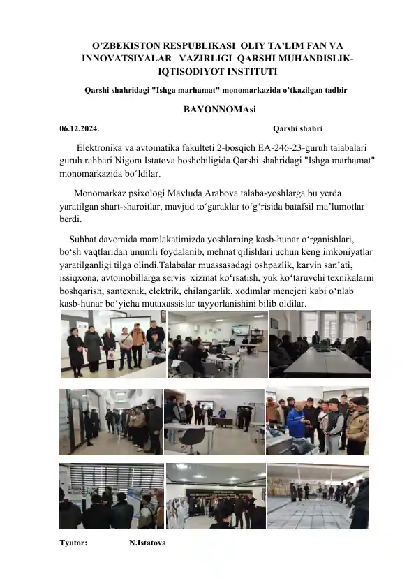 "Ishga marhamat" monomarkazi tadbiri