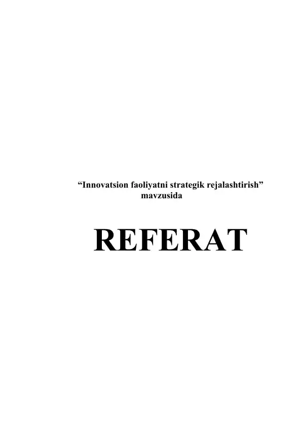"Innovatsion faoliyatni strategik rejalashtirish"