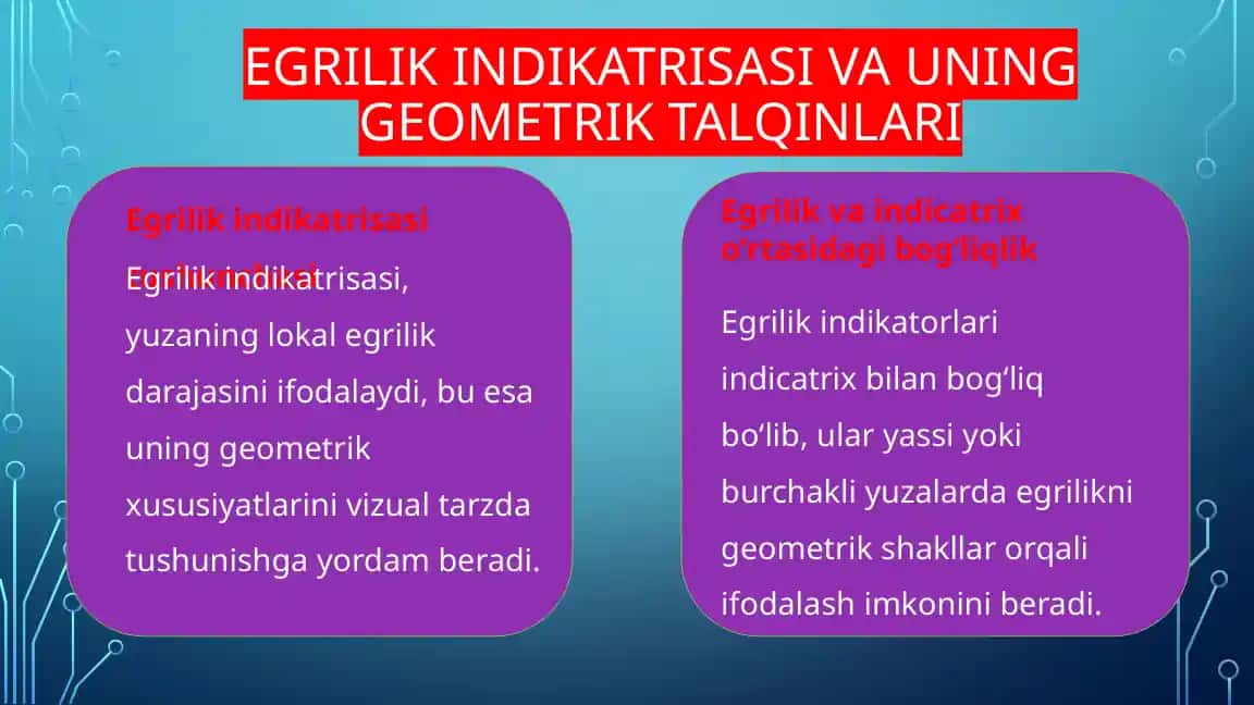 Egrilikindikatrisasivauninggeometriktalqinlari