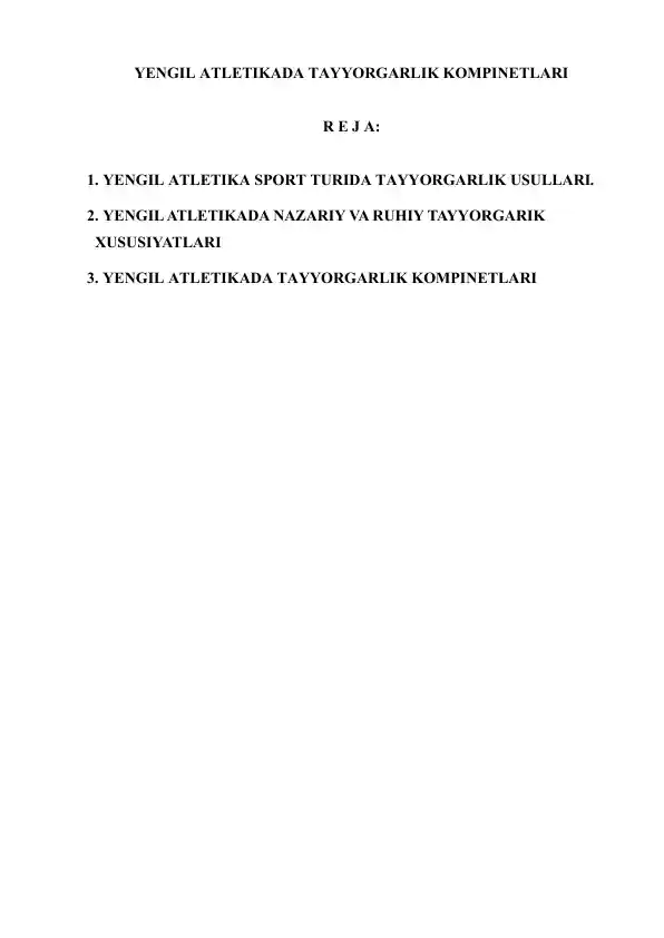 YENGIL ATLETIKADA TAYYORGARLIK KOMPINETLARI