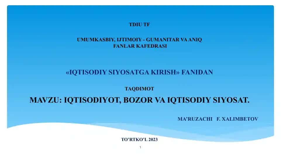 Iqtisodiyotni boshqarishning bozor mexanizmi, uning faoliyat sohasi