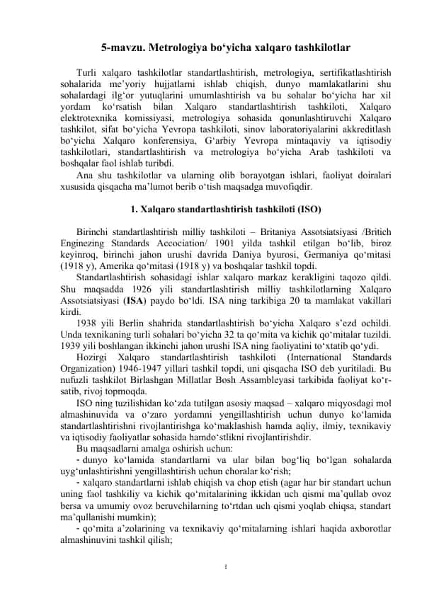 Xalqaro standartlashtirish tashkiloti (ISO)