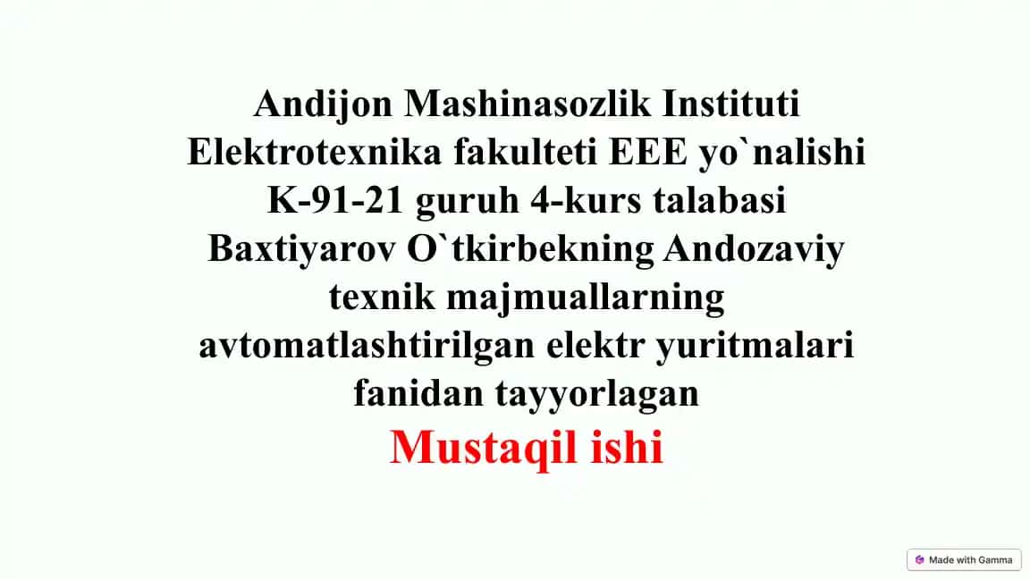 Tokarlik dastgohlarida qo‘llanadigan elektr yuritmalar (Mustaqil ish)