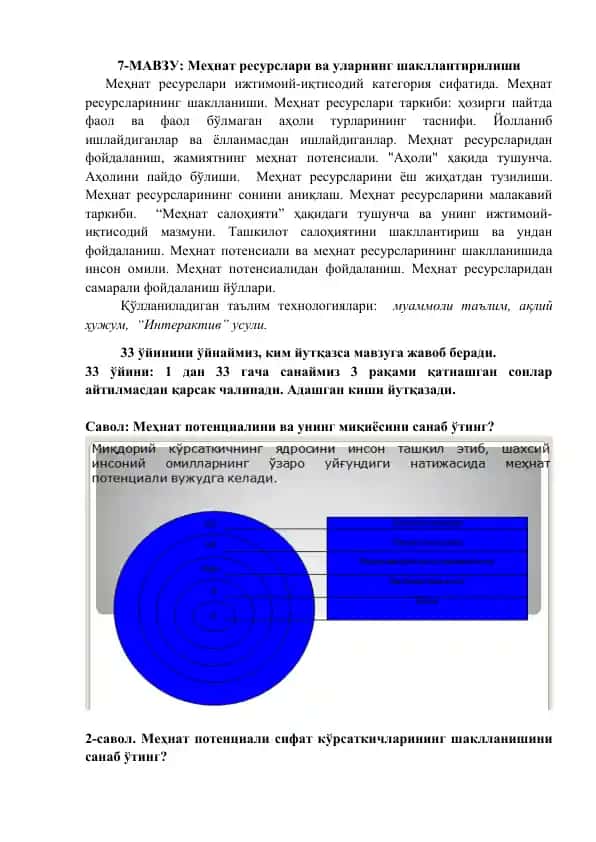Меҳнат ресурслари ва уларнинг шакллантирилиши