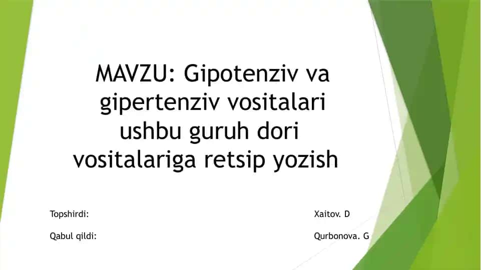 Gipotenziv va gipertenziv vositalari