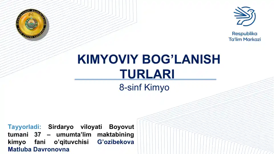 Kimyoviy Bog'lanish Turlari