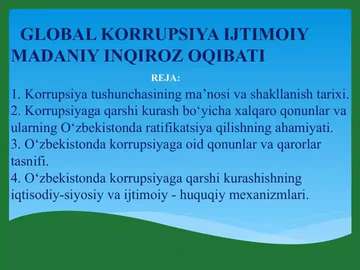 GLOBAL KORRUPSIYA IJTIMOIY MADANIY INQIROZ OQIBATI