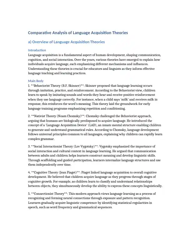 Comparative Analysis of Language Acquisition Theories