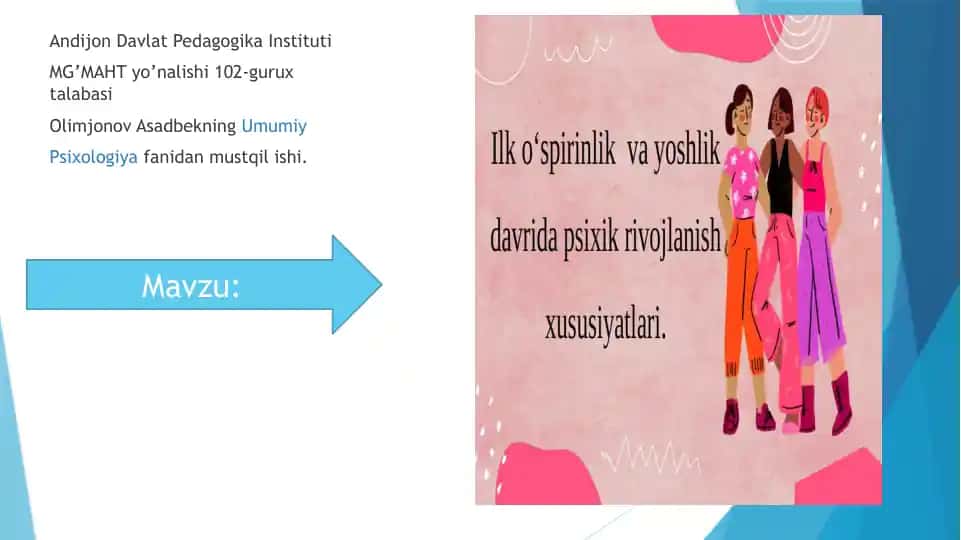 Olimjonov Asadbekning Umumiy Psixologiya fanidan mustqil ishi