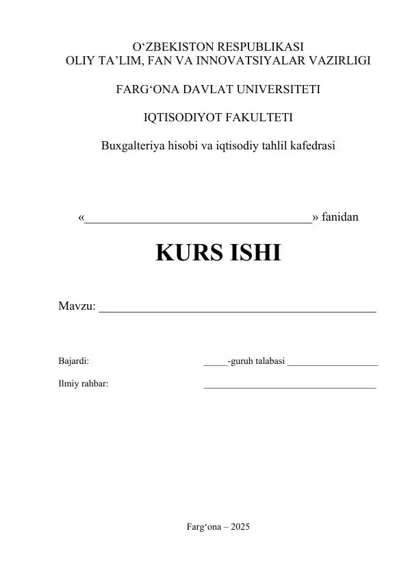 Kurs ishi uchun tayyor blanka, taqriz