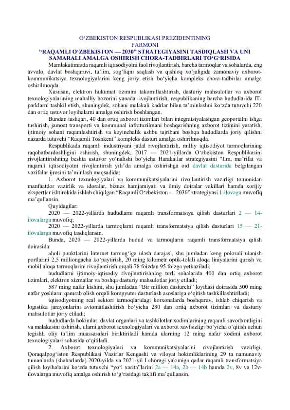 "Raqamli O‘zbekiston — 2030" strategiyasi