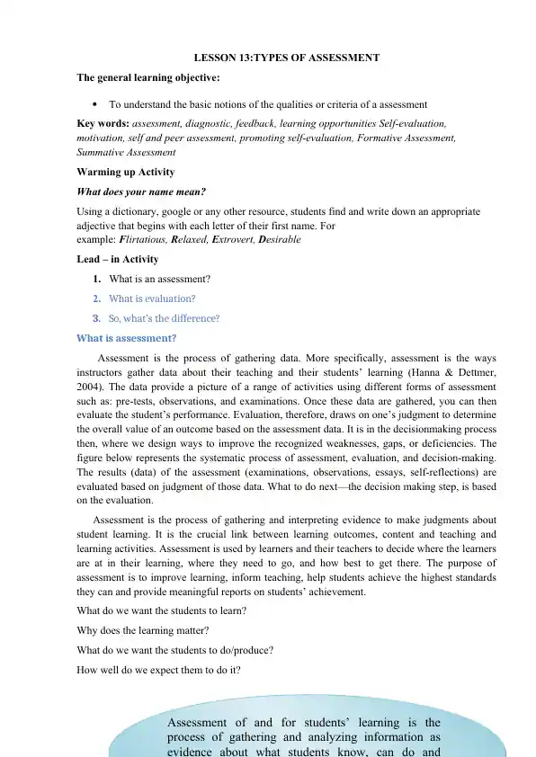 TYPES OF ASSESSMENT