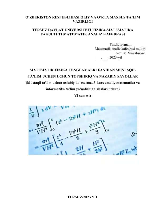 Matematik fizika usullari fanidan mustaqil ta’lim materiallari