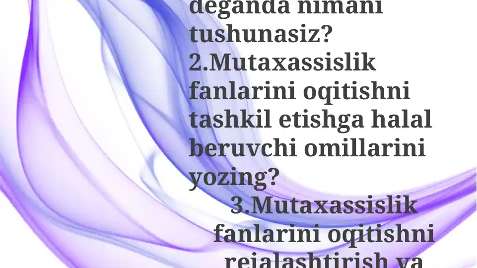 Maxsus Fanlarni O'qitish Rejasi