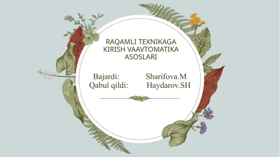 Rahamli Texnika ga Kirish Va Avtomatika Asoslari
