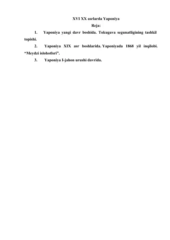 XVII XX asrlarda Yaponiyaning