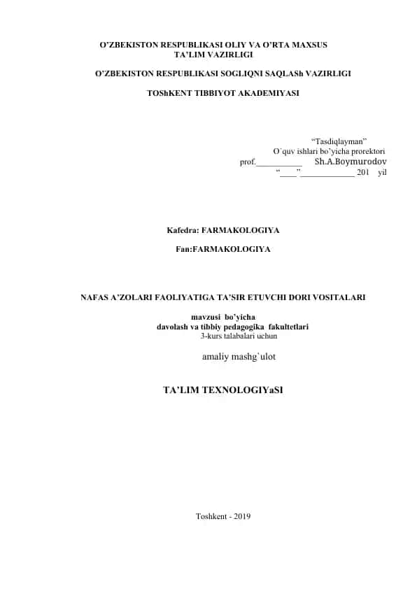 NAFAS A’ZOLARI FAOLIYATIGA TA’SIR ETUVCHI DORI VOSITALARI
