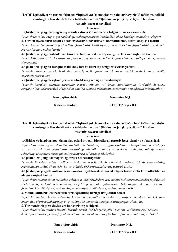 Qishloq xo‘jaligi iqtisodiyoti