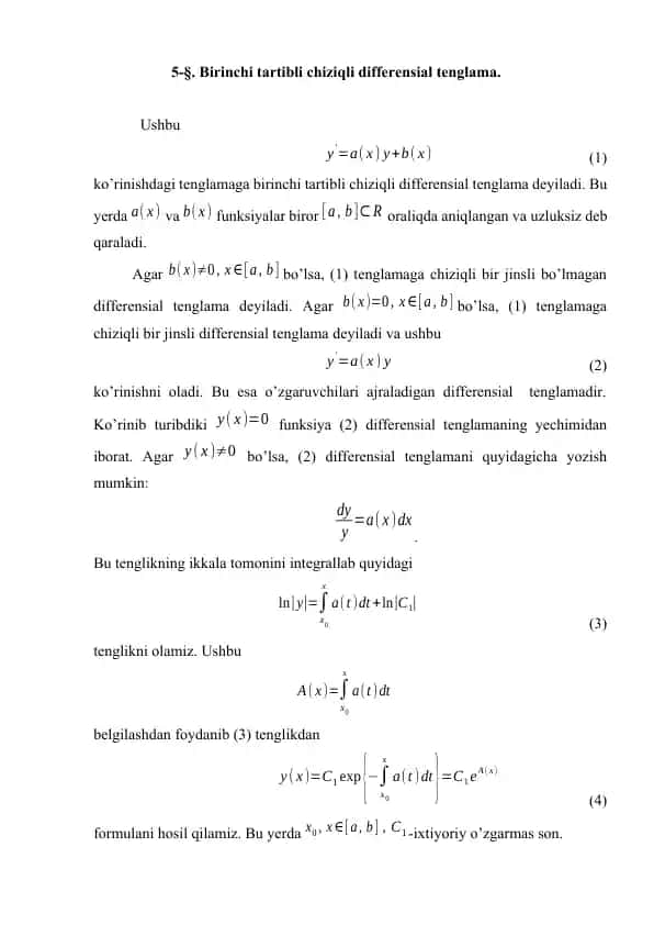 Birinchi tartibli chiziqli differensial tenglama
