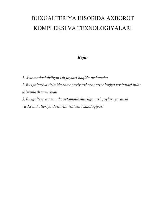Buxgalteriya hisobida axborot kompleksi va texnologiyalari