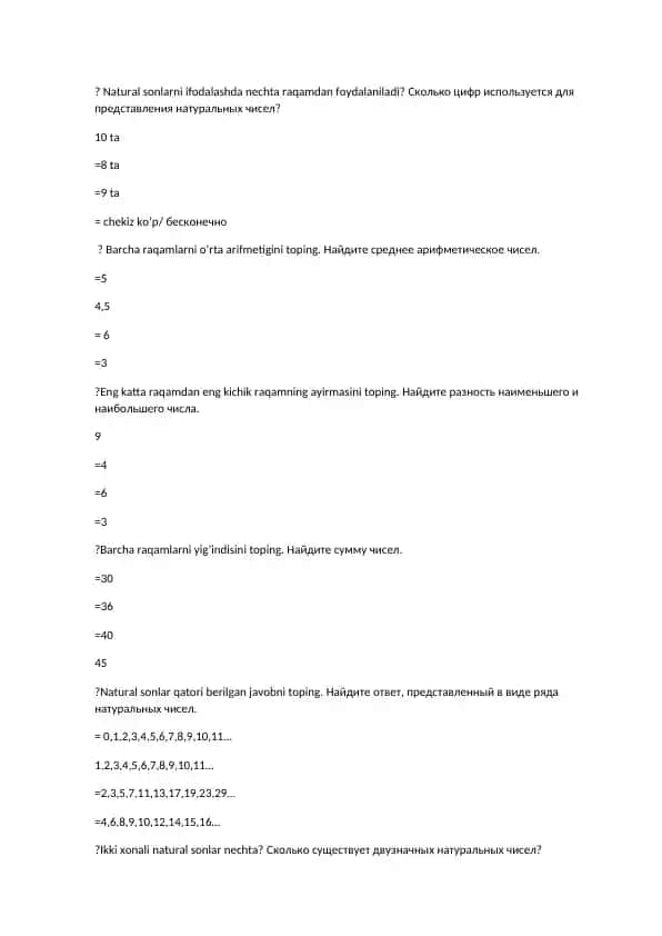 Matematikadan savollar va javoblar to'plami
