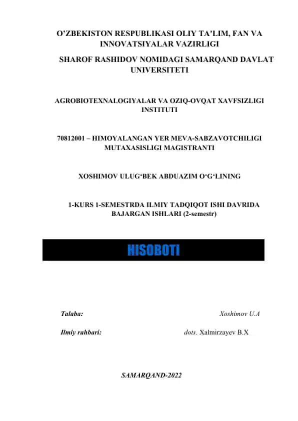 HIMOYALANGAN YER MEVA-SABZAVOTCHILIGI MUTAXASISI