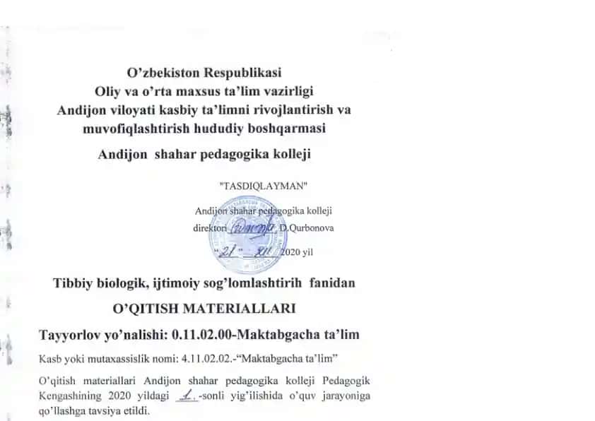 Tibbiy bilim asoslari fani o‘quv-metodik majmuasi