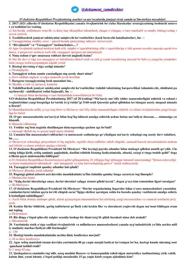 O‘zbekiston Respublikasi Prezidentining asarlari va ma’ruzalarida jamiyat rivoji xamda ta’lim-tarbiya masalalari