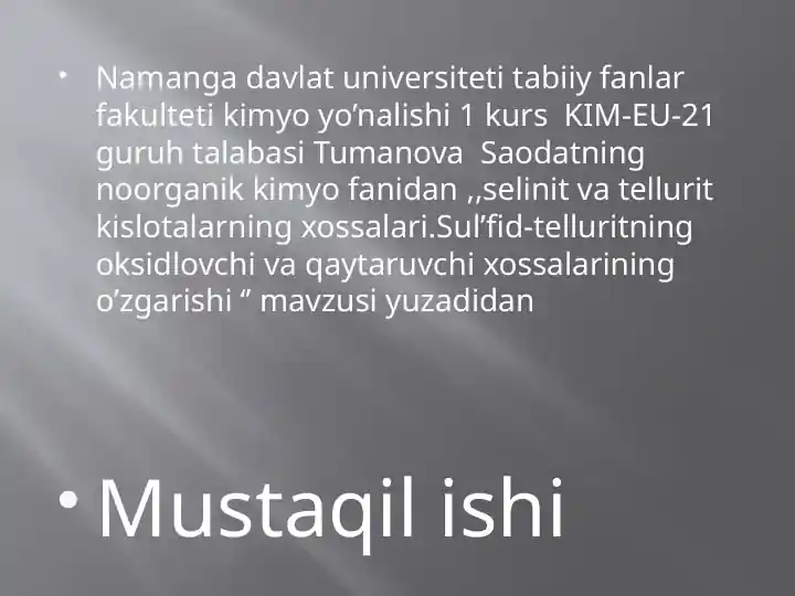 Selenit va Tellurit Kislotalarning Xossalari