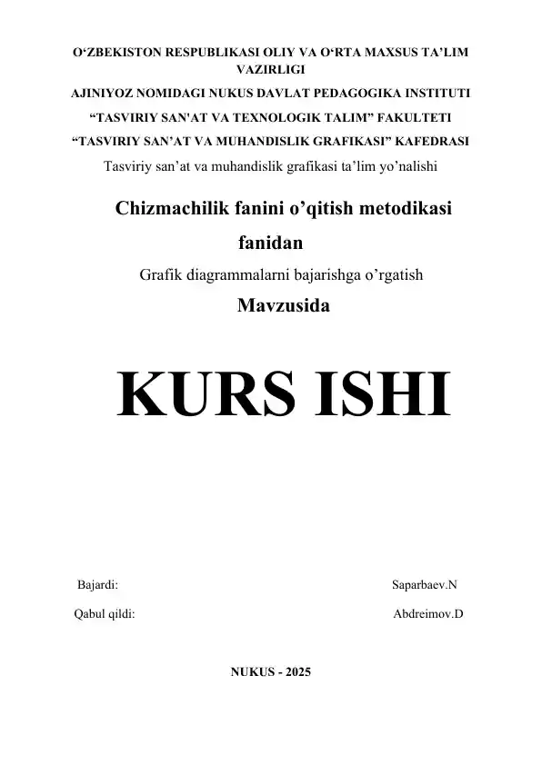 Chizmachilik fanini o’qitish metodikasi fanidan Grafik diagrammalarni bajarishga o’rgatish