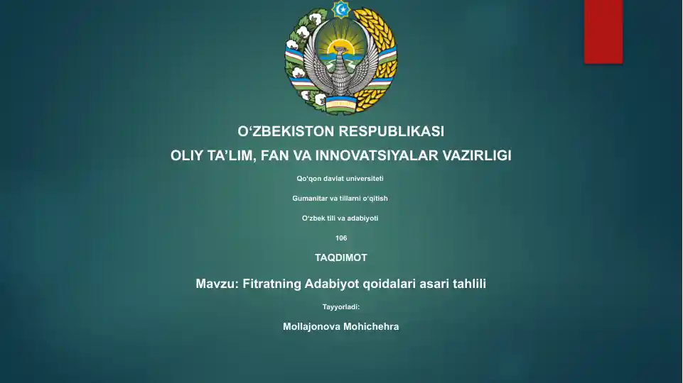 Fitratning Adabiyot qoidalari asari tahlili