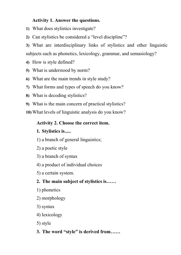 Stylistics Answer Sheet