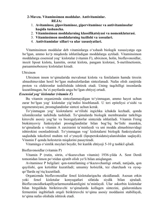 Vitaminsimon moddalar. Antivitaminlar