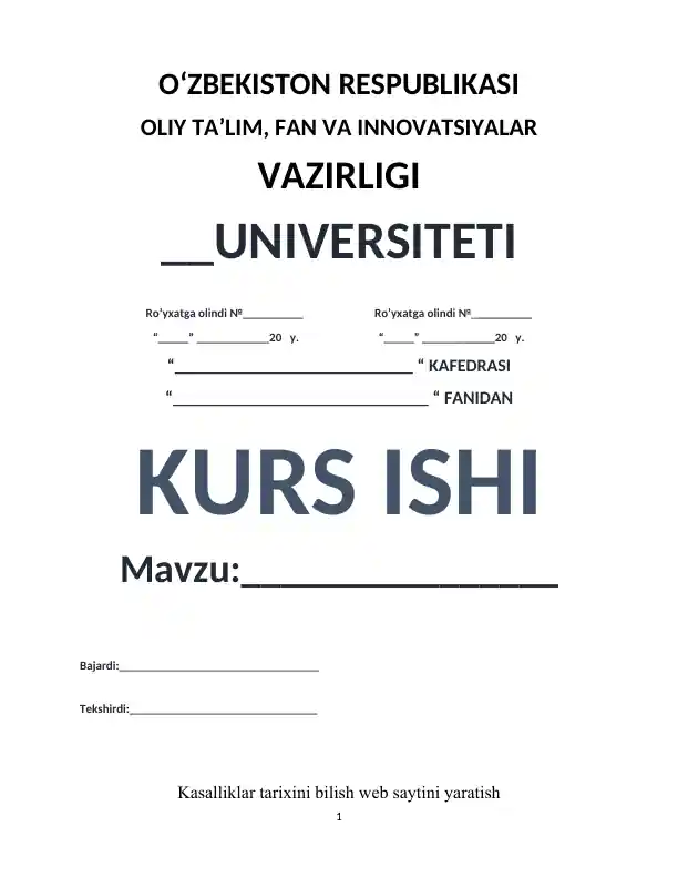 Kasalliklar tarixini bilish web saytini yaratish