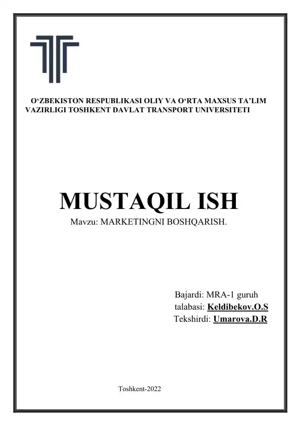 MARKETINGNI BOSHQARISH