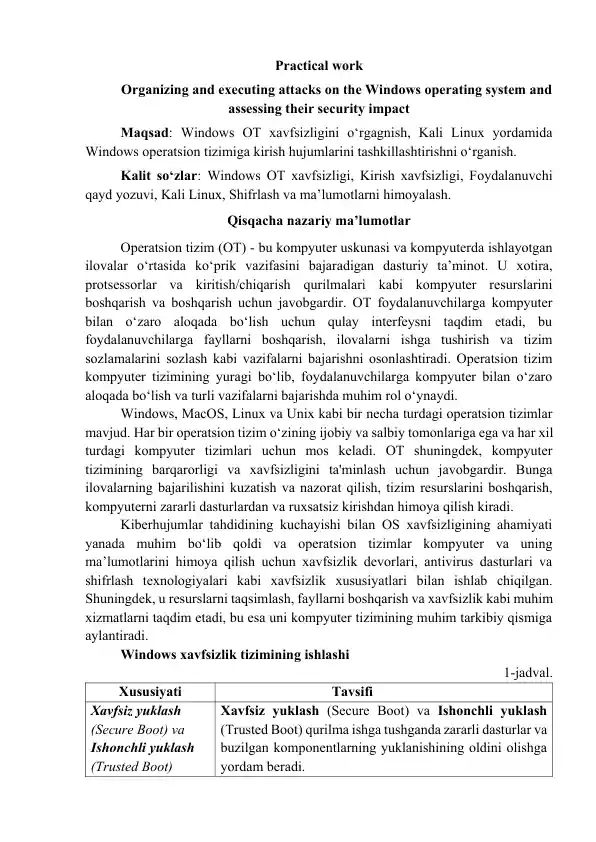 Organizing and executing attacks on the Windows operating system and assessing their security impact