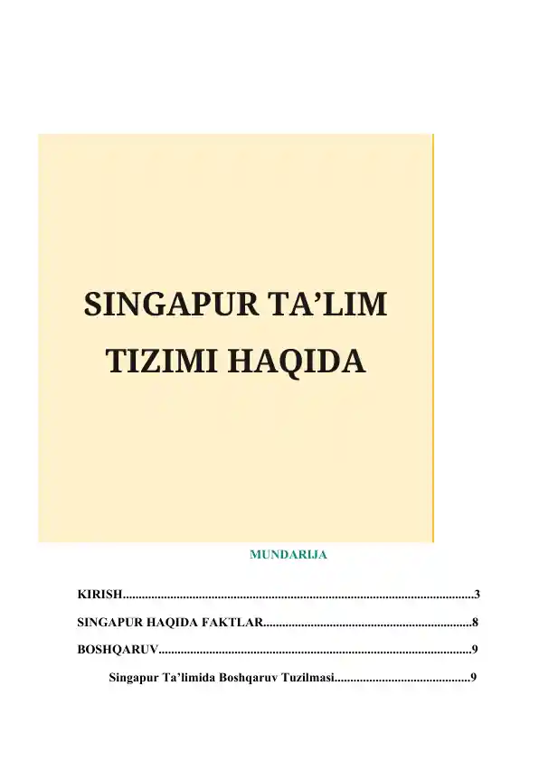SINGAPUR TA’LIM TIZIMI