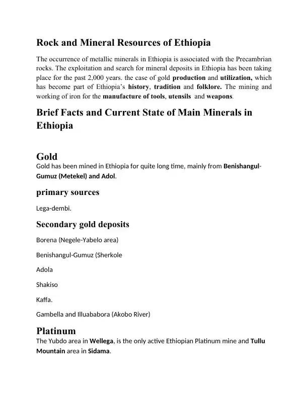 Rock and Mineral Resources of Ethiopia