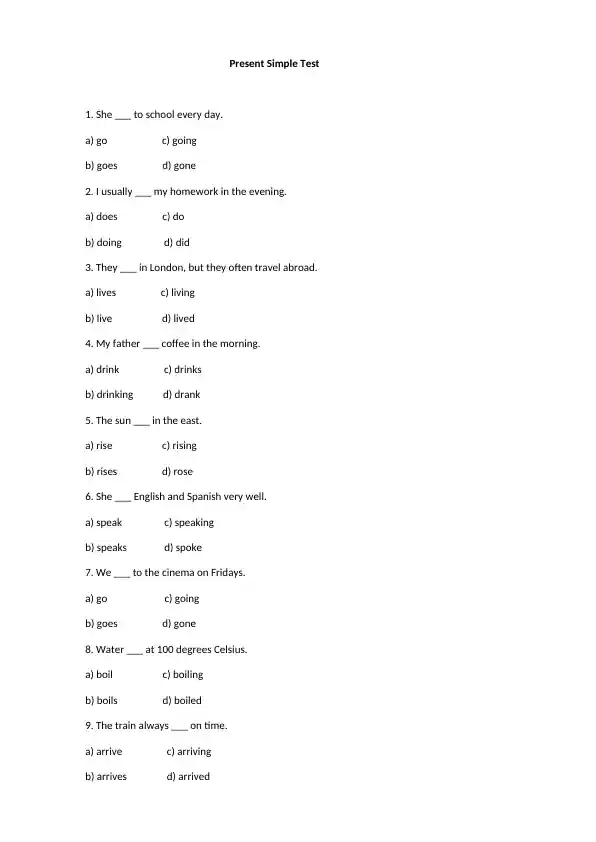 Present Simple Test