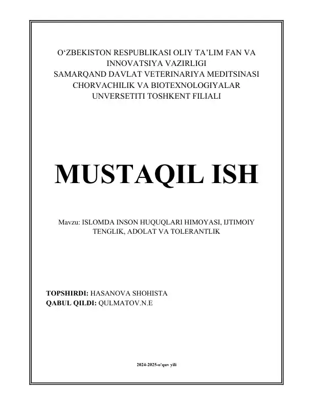 Islomda Inson Huquqlari Himoyasi