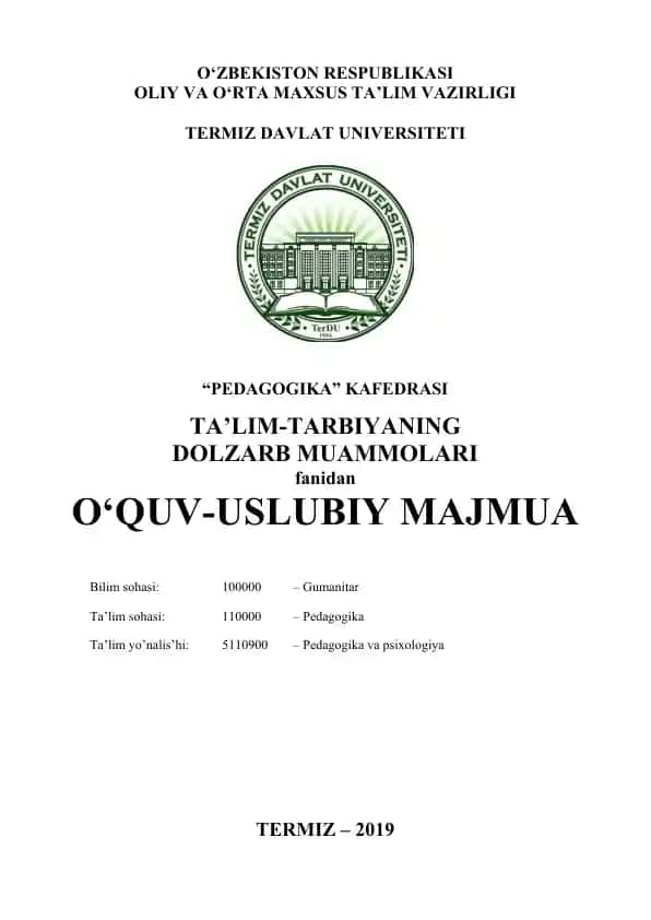 O‘quv-uslubiy majmua Termiz davlat universiteti