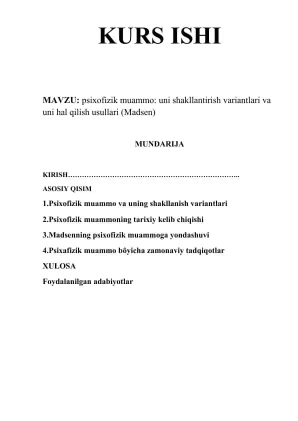 Psixofizik muammo: uni shakllantirish variantlari va uni hal qilish usullari (Madsen)