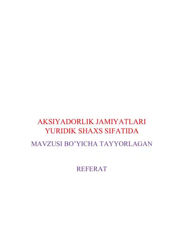 Aksiyadorlik jamiyatlari yuridik shaxs sifatida