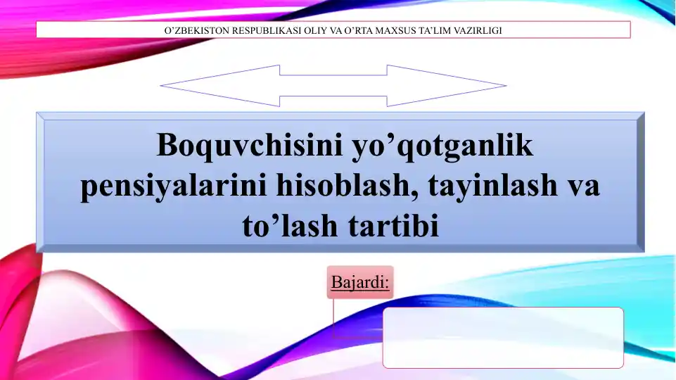 Boquvchisini yo’qotganlik pensiyalarini hisoblash, tayinlash va to’lash tartibi