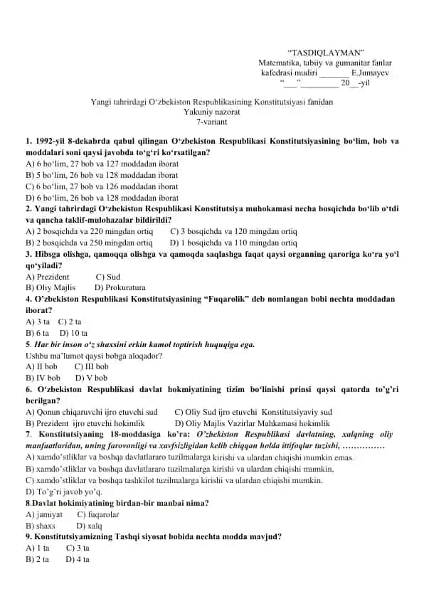 O‘zbekiston Respublikasining Konstitutsiyasi yangi tahriri