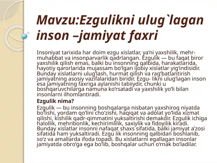 Ezgulikniulug`laganinson–jamiyatfaxri