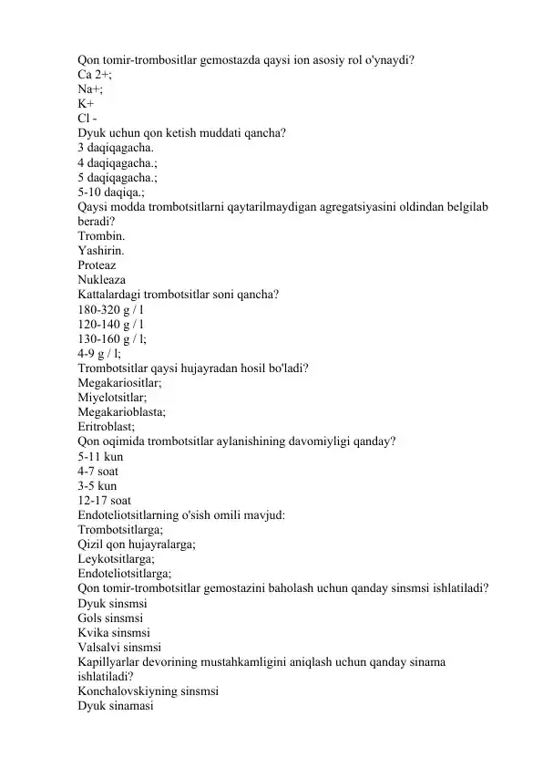 Qon tomir-trombositlar haqida ma'lumotlar