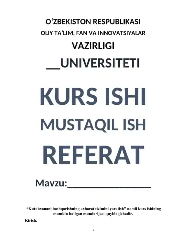 Kutubxonani boshqarishning axborot tizimini yaratish