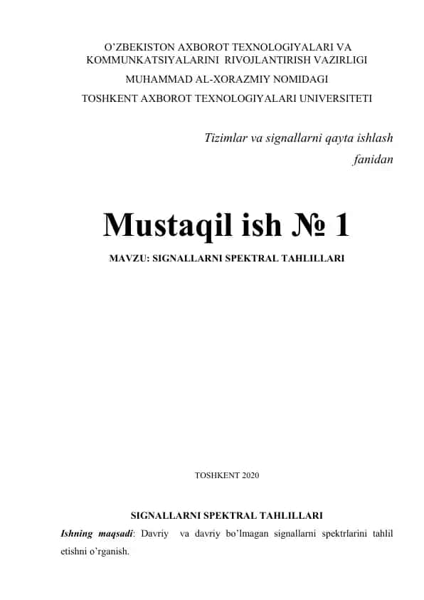 Signallarni Spektral Tahlillari (Mustaqil ish №1)